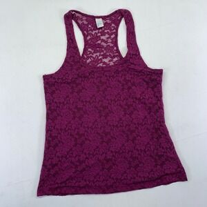 Lilu Floral Lace Racerback Tank Top Purple, Women's Size Small Y2k